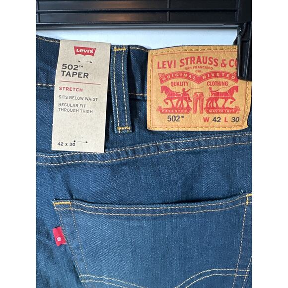 Levi’s 502 Taper Men's Stretch Denim Jeans Sz 42 x 30 Blank Tab Blue Casual Work - Picture 10 of 15